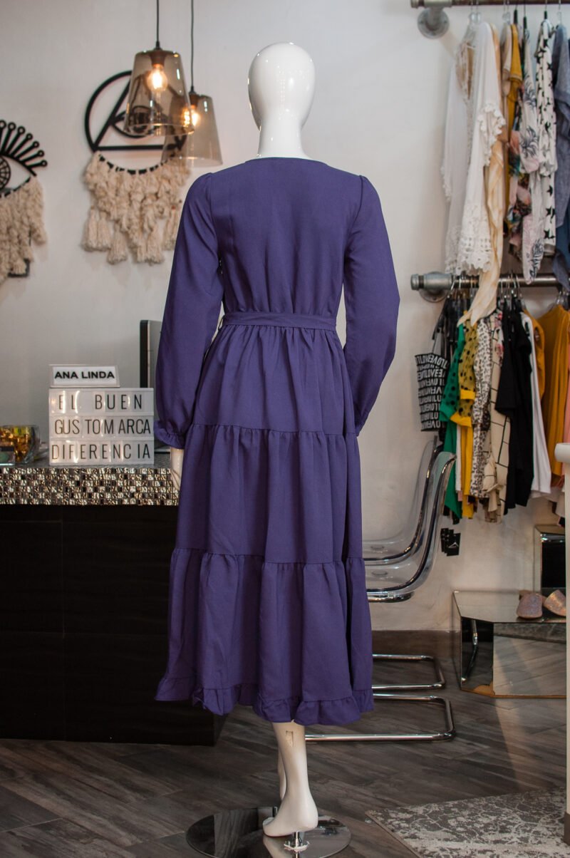 Vestido largo azul con cinto - Image 4