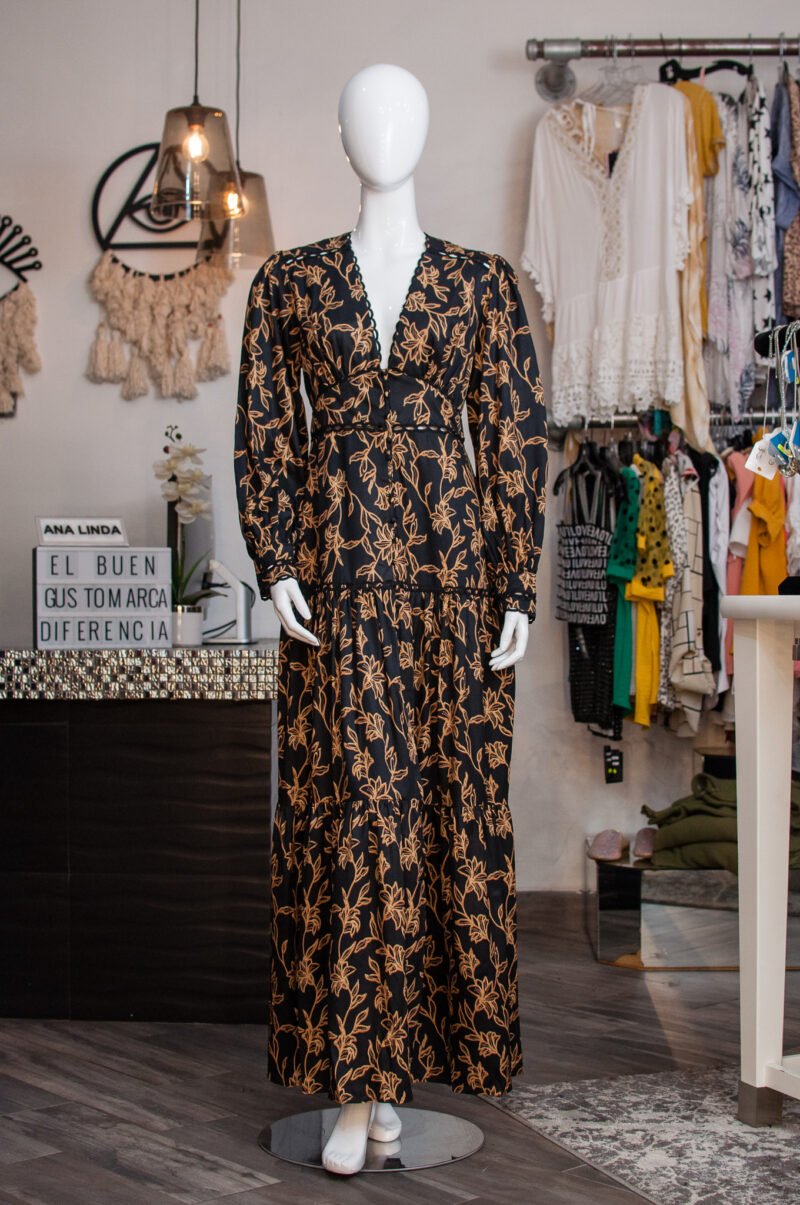 Vestido largo con estampado café