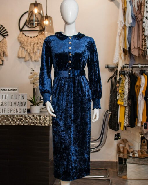 Vestido largo velvet azul marino