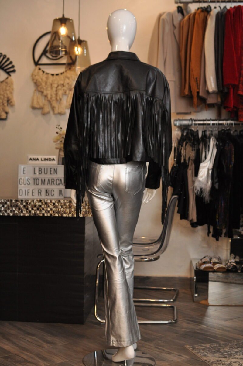 Pantalon liso plateado con cinto - Image 4
