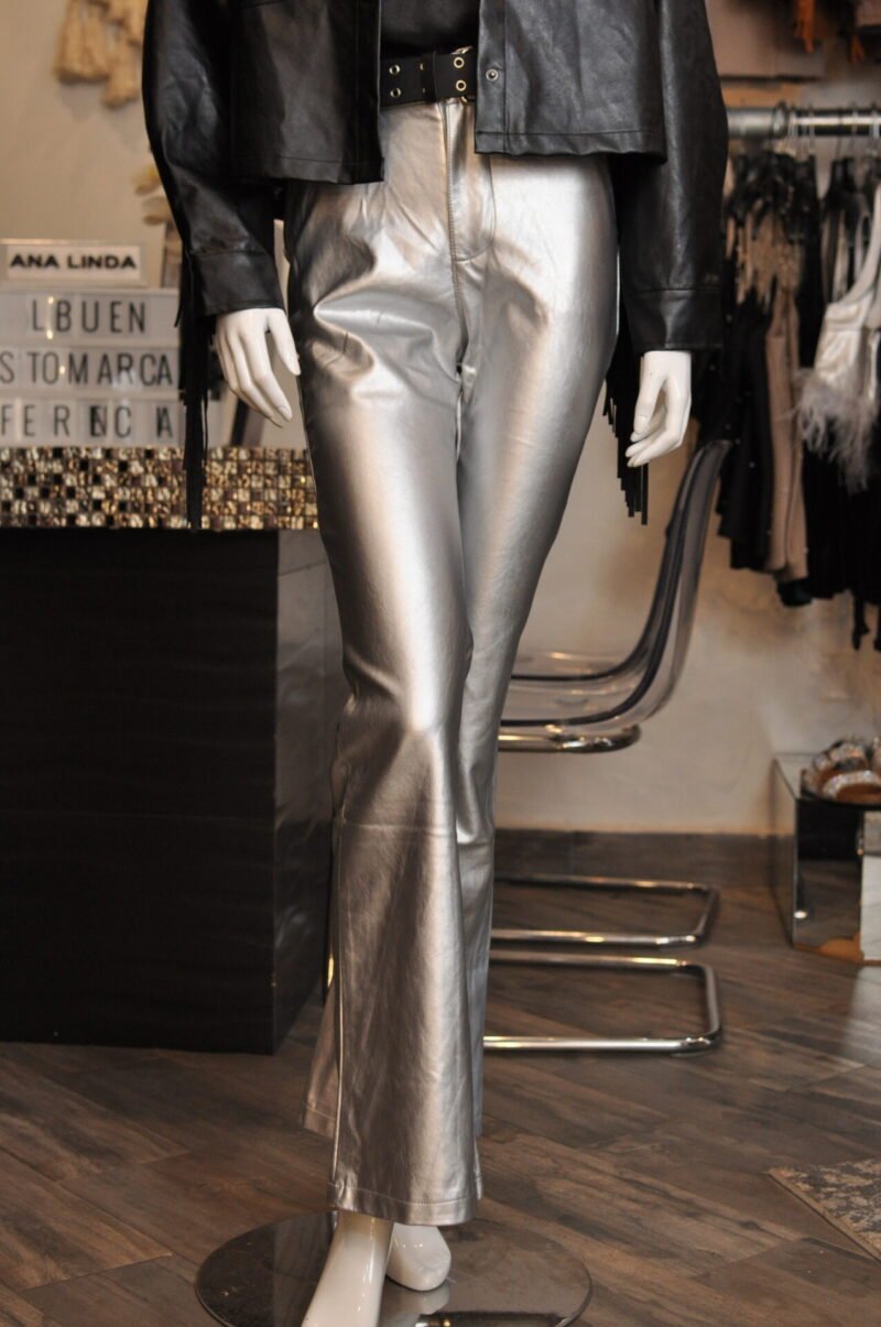 Pantalon liso plateado con cinto - Image 2