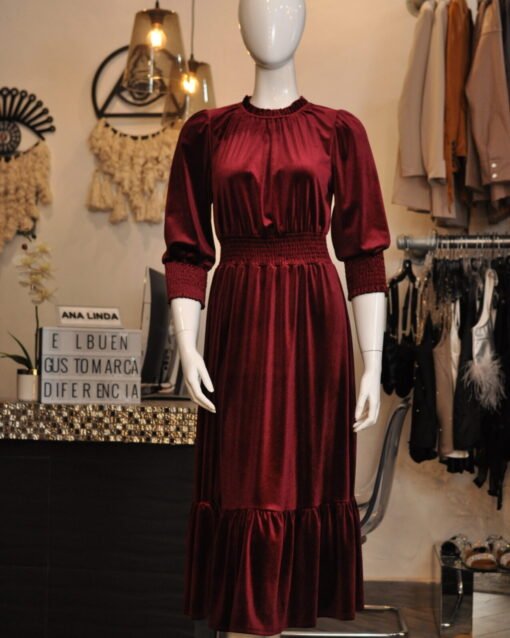 Vestido midi velvet vino