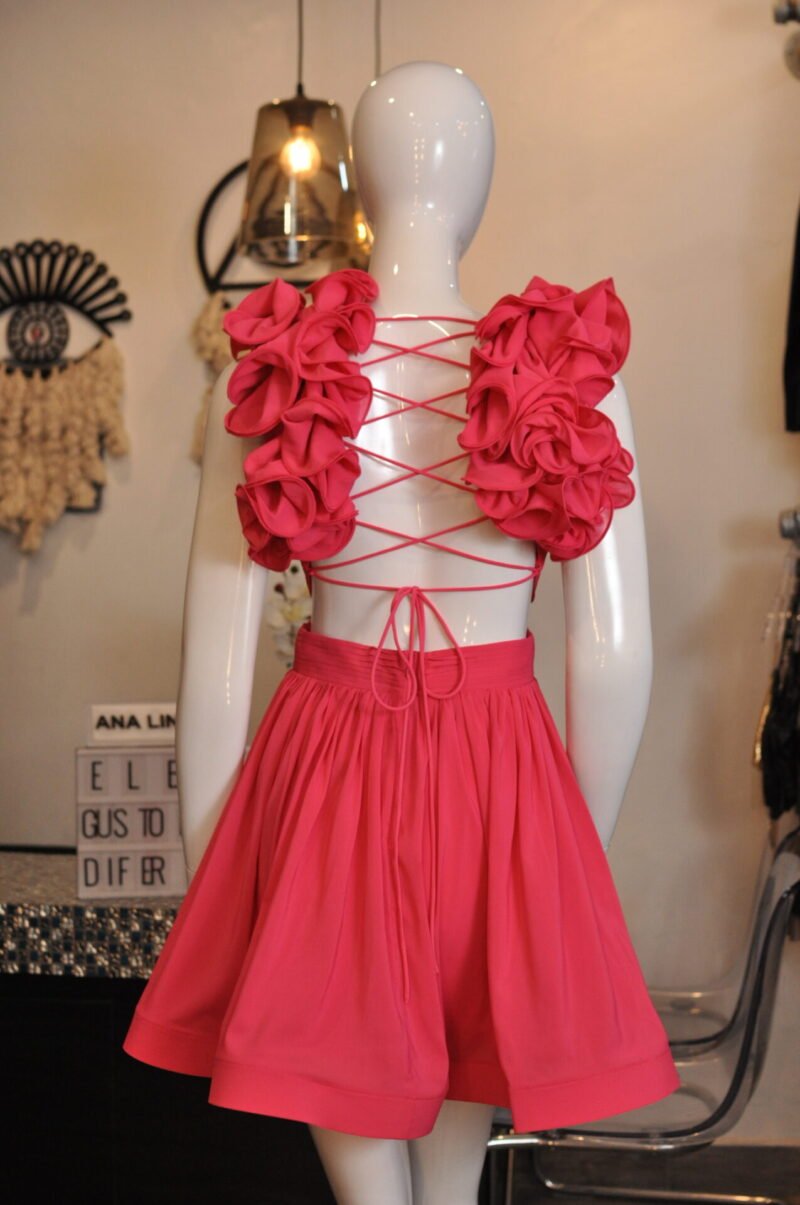 Vestido corto rosa detalle en mangas - Image 3