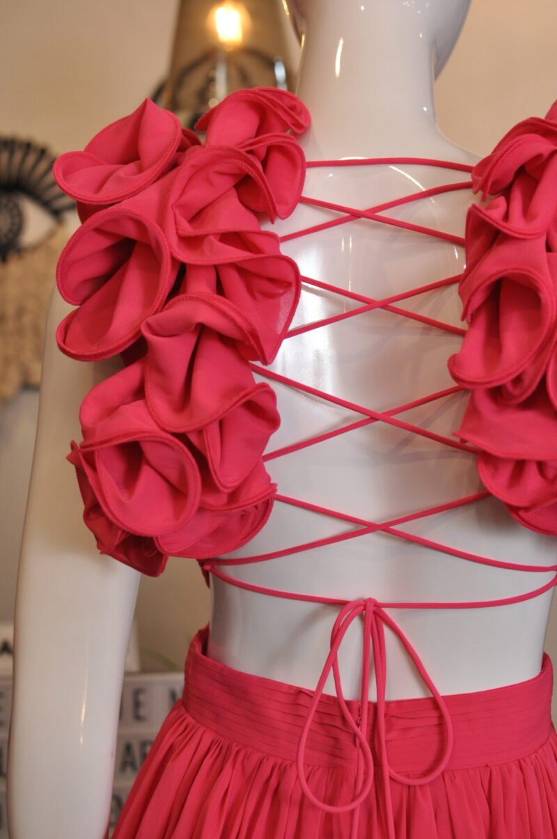 Vestido corto rosa detalle en mangas - Image 4