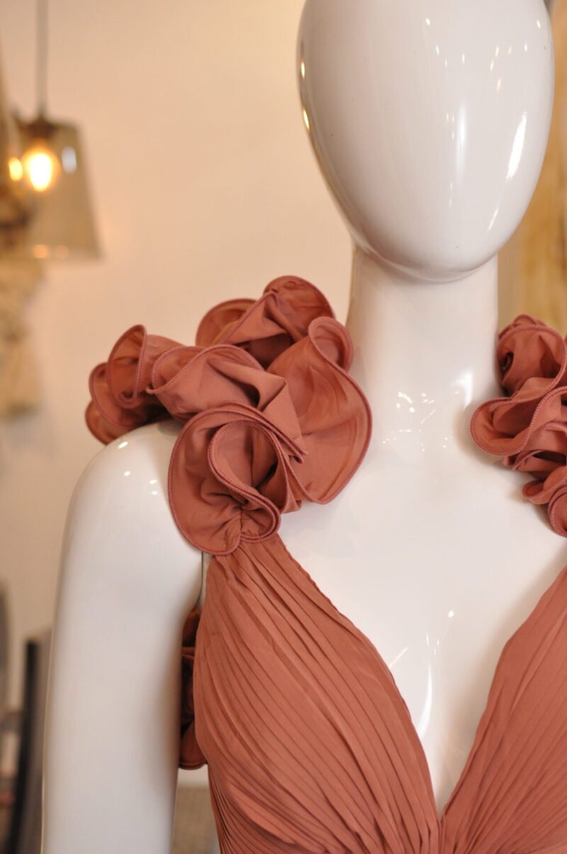 Vestido largo terracota con detalle en mangas - Image 3