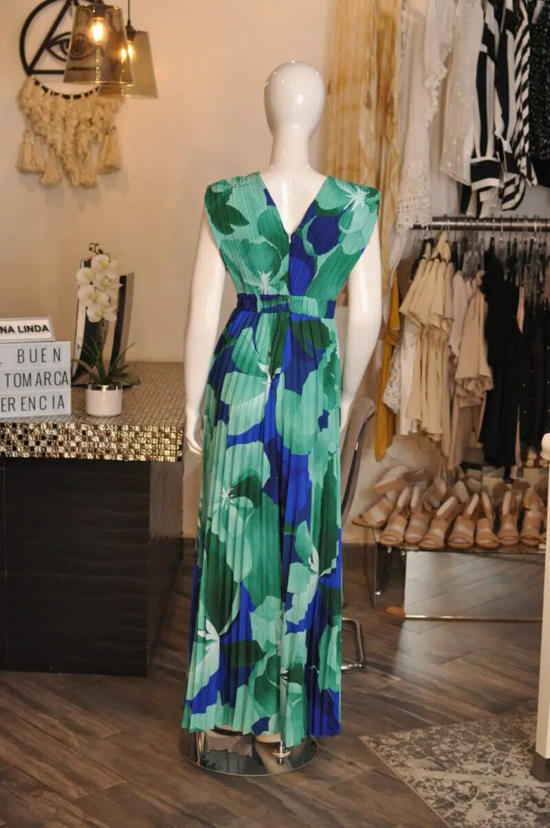 Jumpsuit plisado estampado verde con azul - Image 3