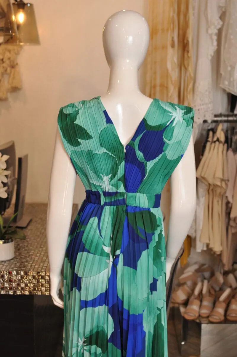 Jumpsuit plisado estampado verde con azul - Image 4