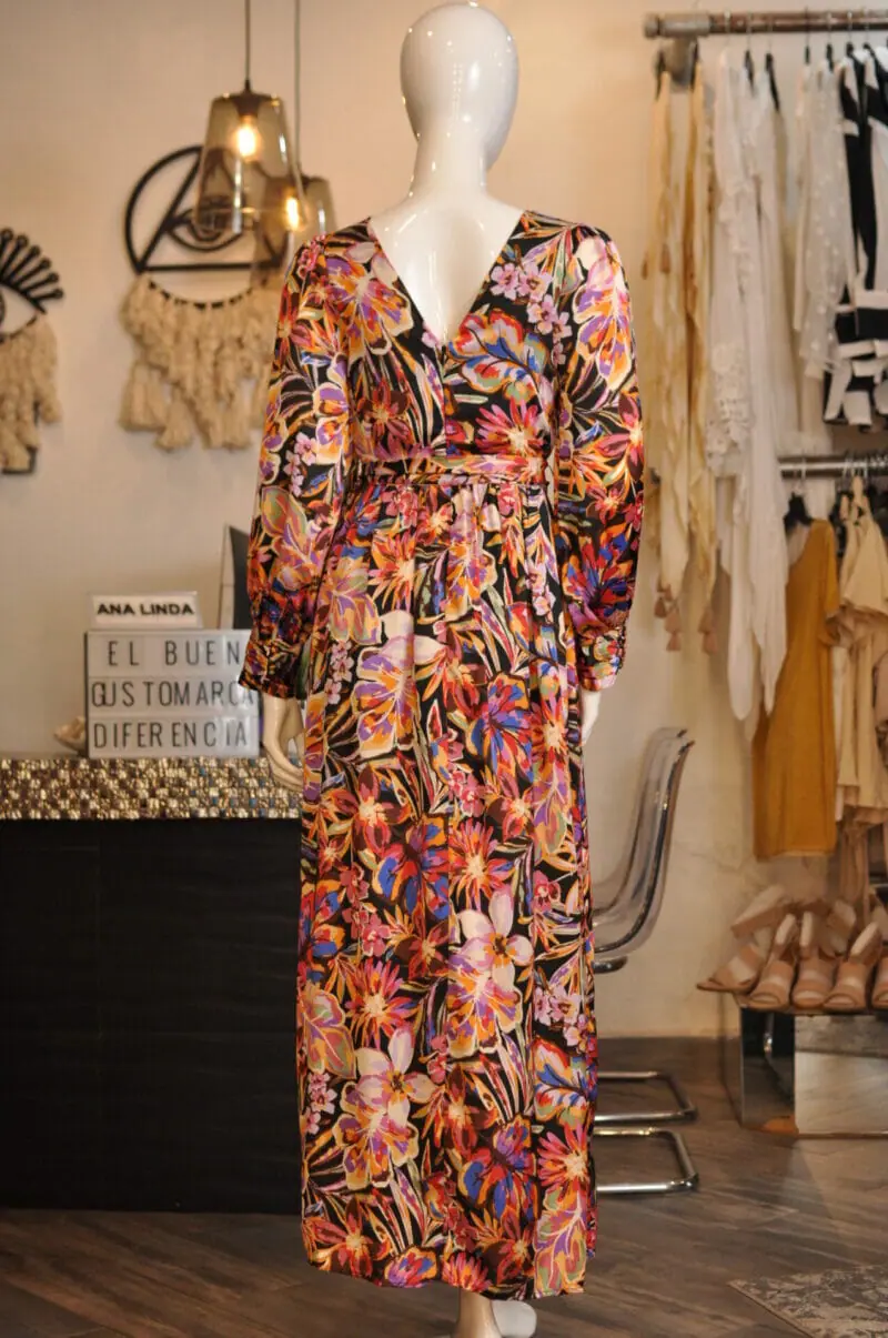 Vestido largo manga larga estampado multicolor - Image 4