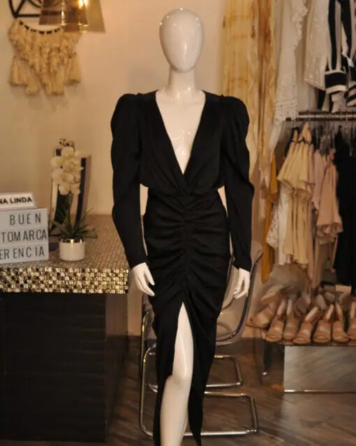 Vestido drapeado manga larga negro