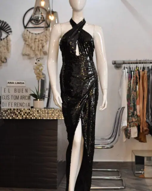 Vestido midi negro de lentejuelas