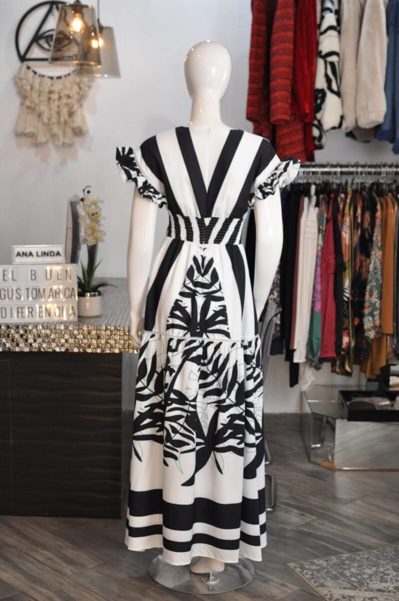 Vestido largo estampado rayas blanco con negro - Image 4