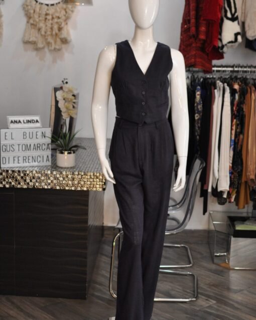 Set chaleco y pantalon de lino azul marino