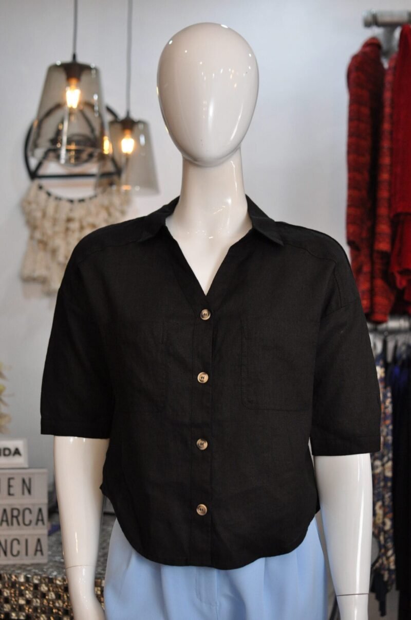 Camisa corta lino negra