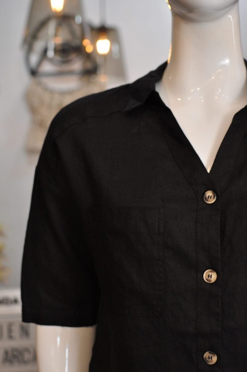 Camisa corta lino negra - Image 2