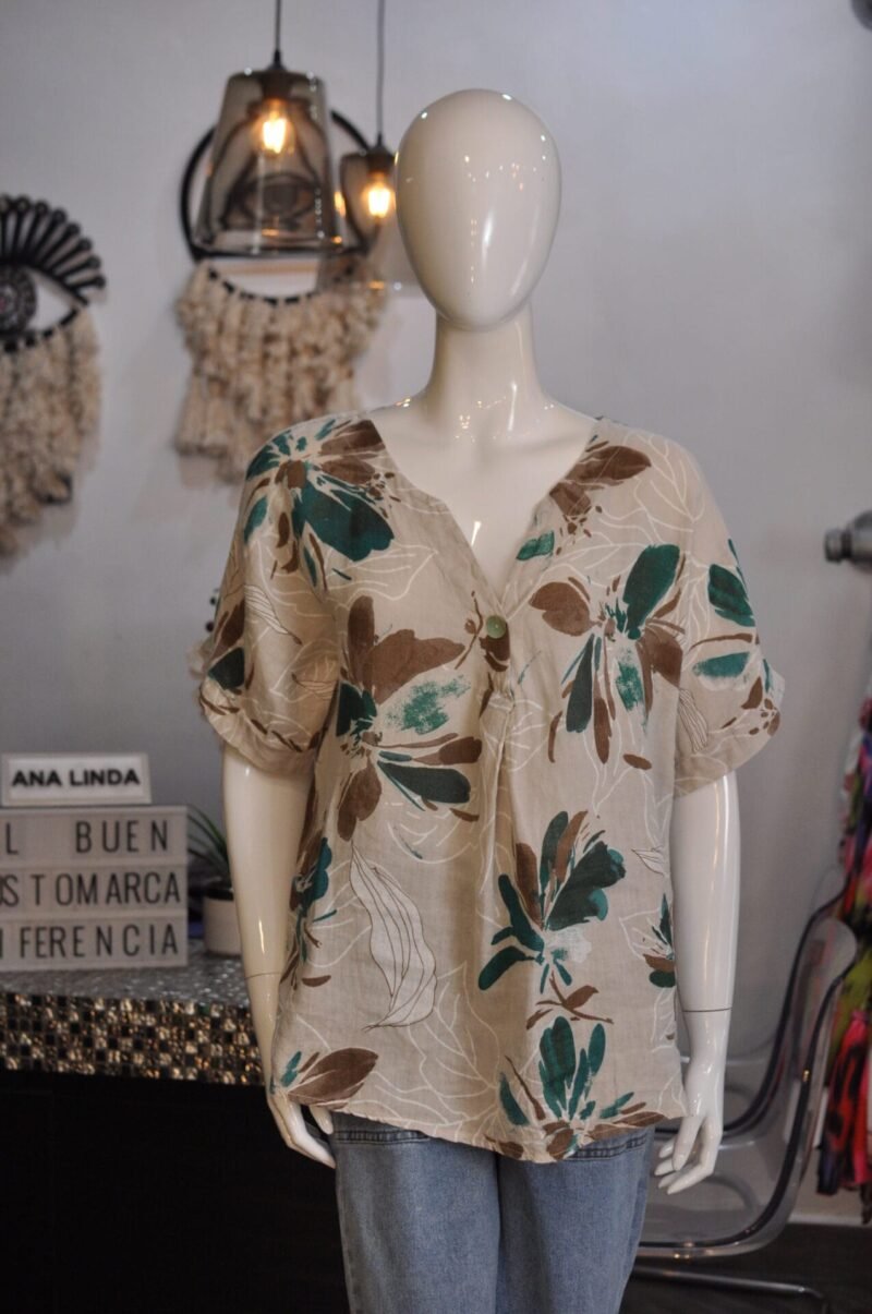 Blusa lino estampado beige