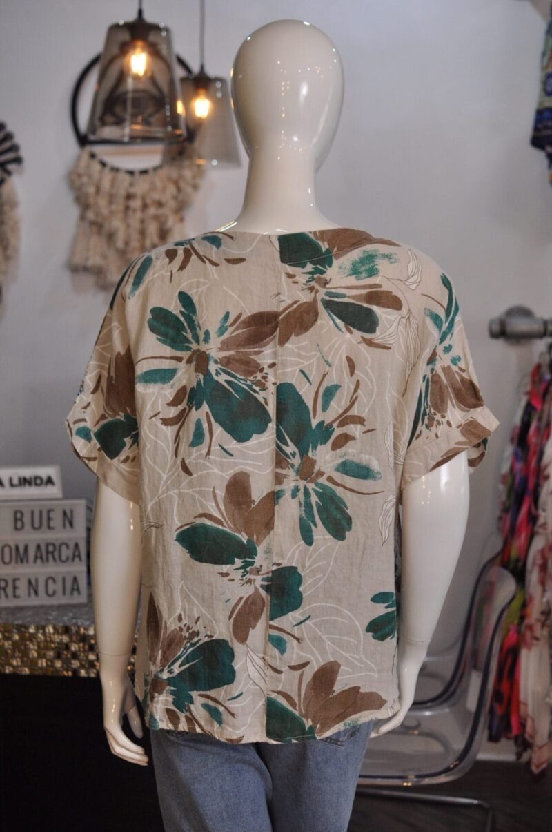 Blusa lino estampado beige - Image 3