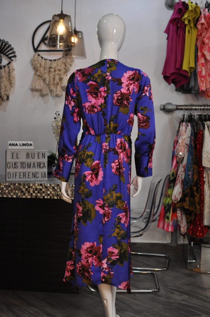 Vestido manga larga azul estampado flores - Image 3