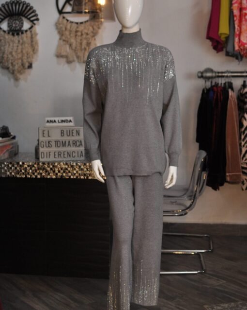 Set pants liso gris con piedritas