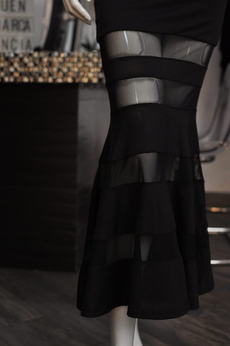 Vestido largo manga larga negro con mech - Image 3