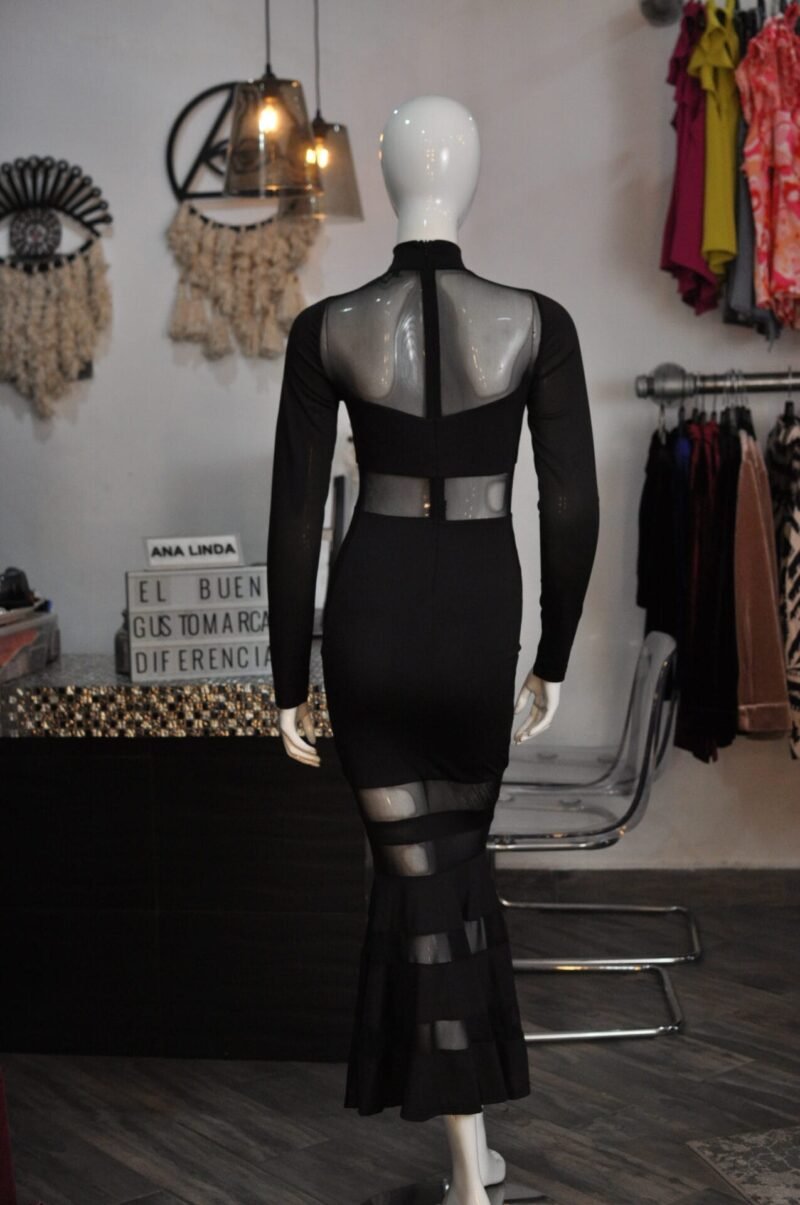 Vestido largo manga larga negro con mech - Image 4