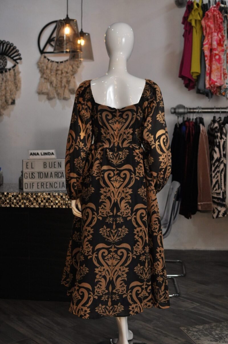 Vestido midi estampado café y negro - Image 3
