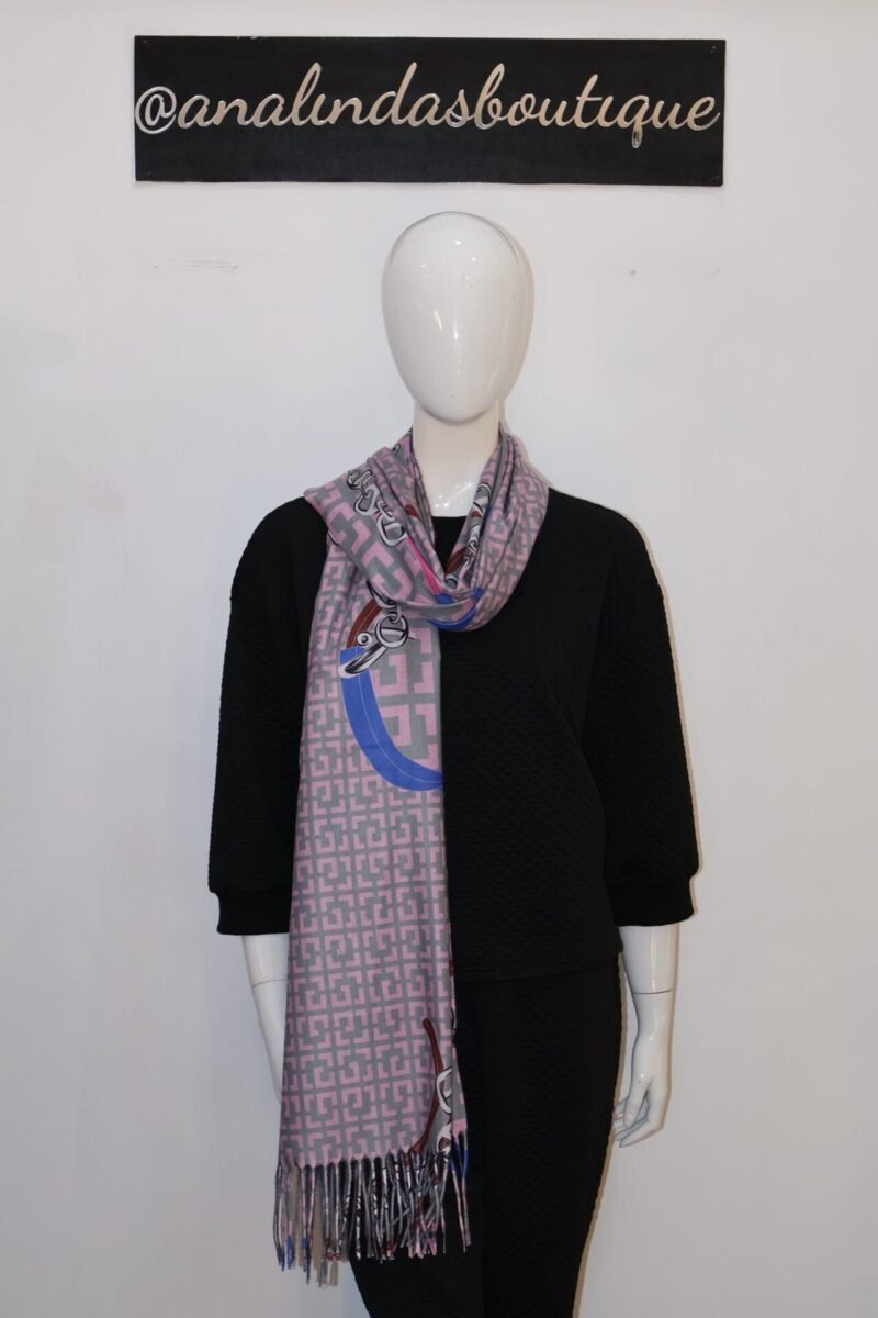 Pashmina estampada gris con rosa