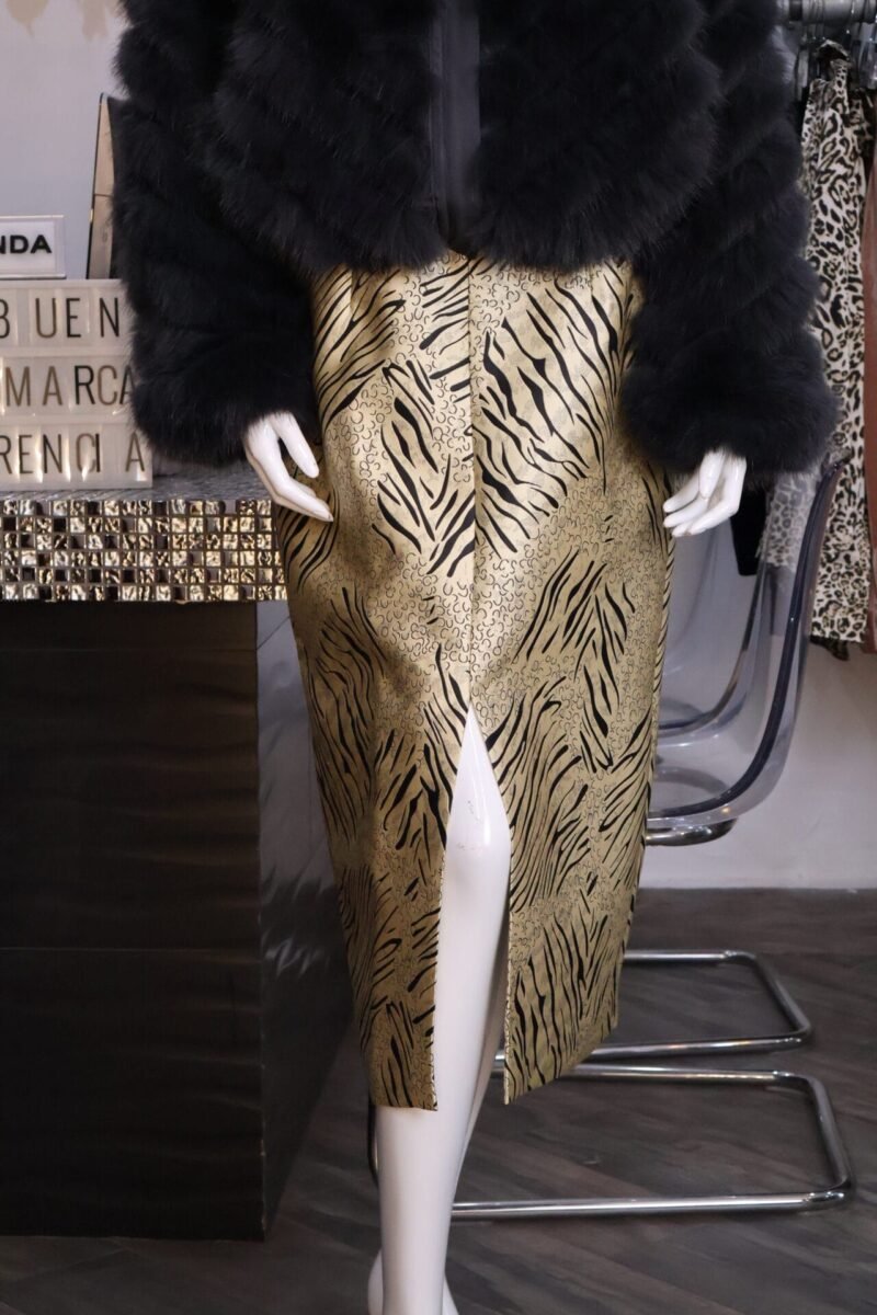 Falda midi dorada estampada