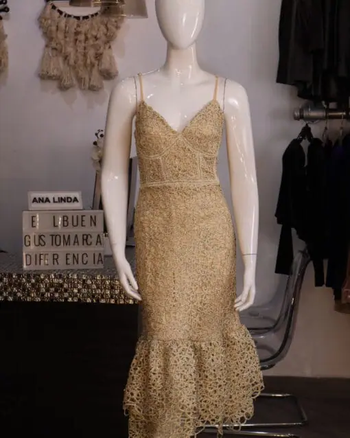 Vestido midi bordado dorado