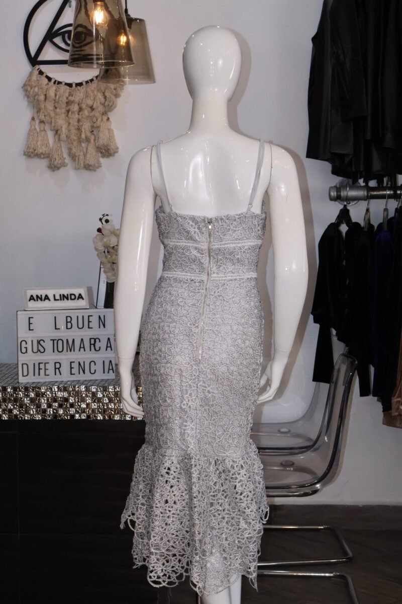 Vestido midi bordado plateado - Image 3