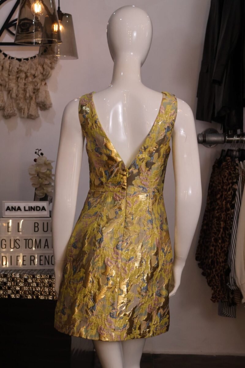 Vestido corto brocado amarillo con dorado - Image 5