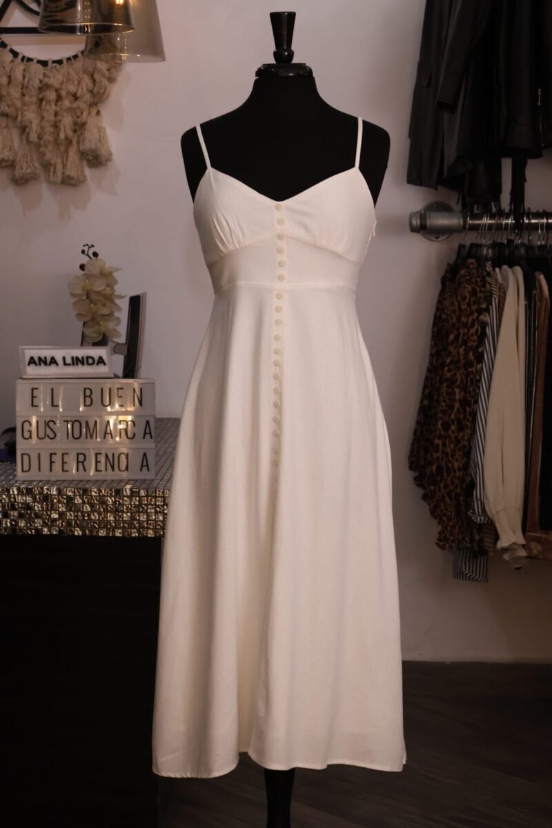Vestido blanco midi lino con botones