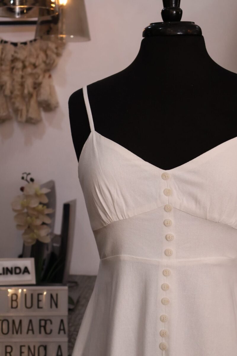 Vestido blanco midi lino con botones - Image 2