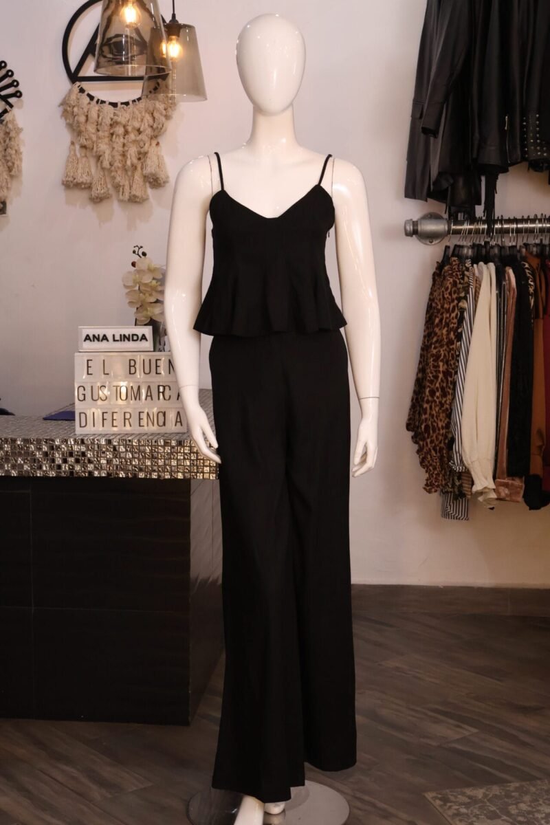 Set liso tipo lino de blusa y pantalón negro - Image 3