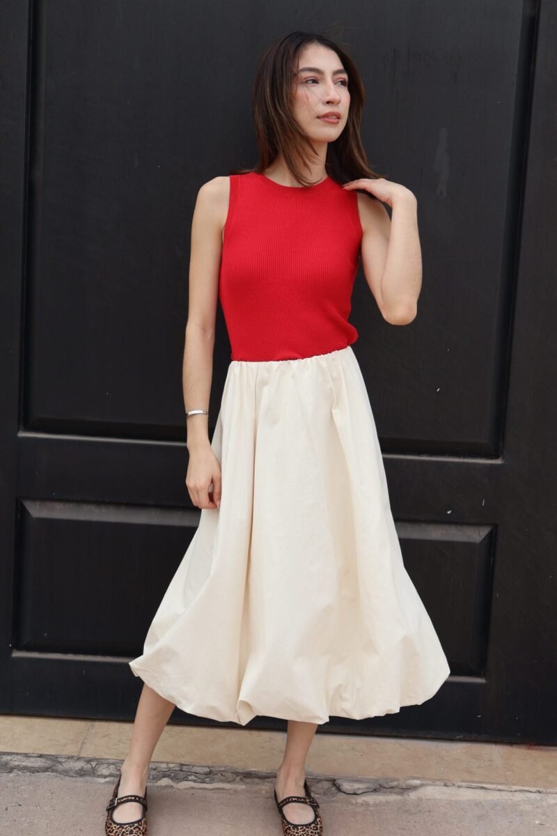 Falda globo midi beige