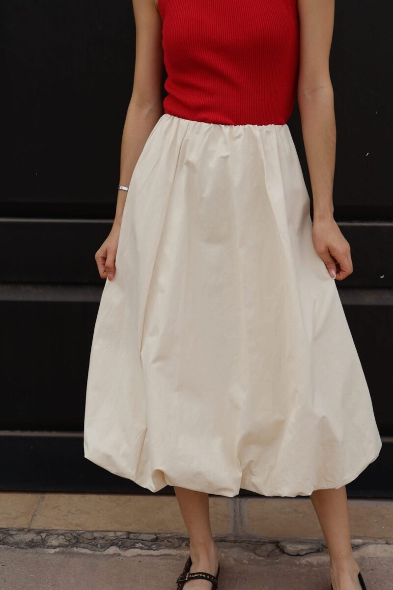 Falda globo midi beige - Image 2
