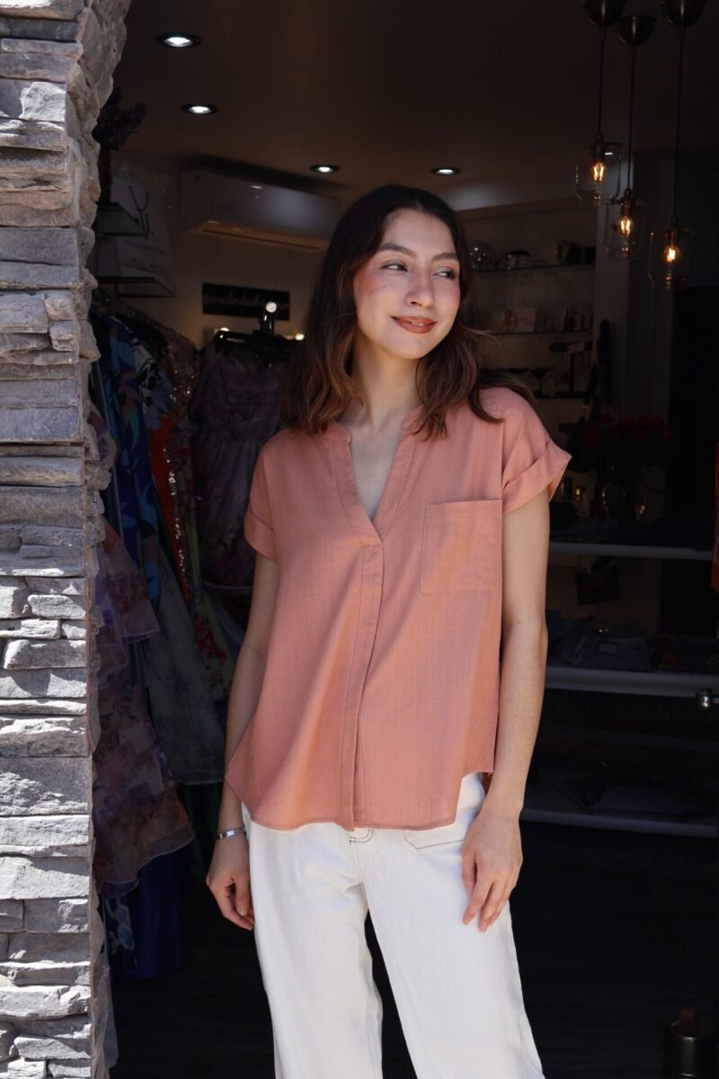 Blusa manga corta tipo lino coral - Image 2