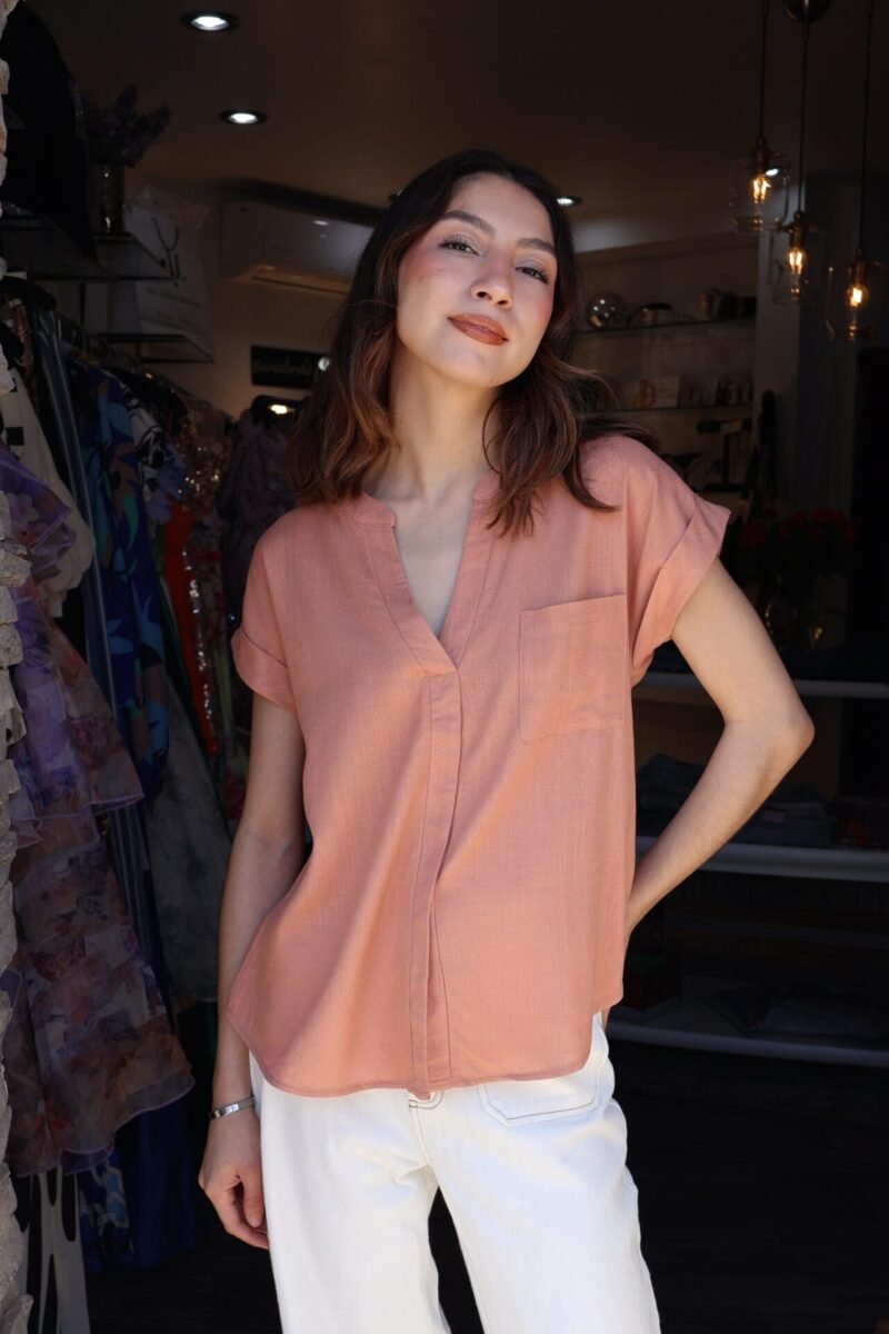 Blusa manga corta tipo lino coral