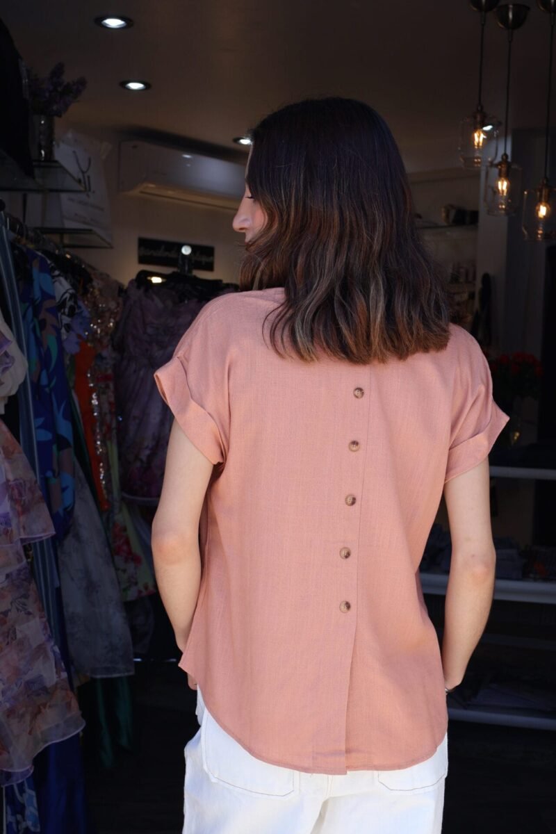 Blusa manga corta tipo lino coral - Image 4