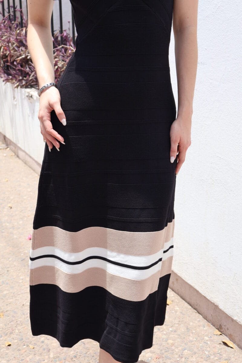 Vestido media pierna negro con detalles cafes - Image 2
