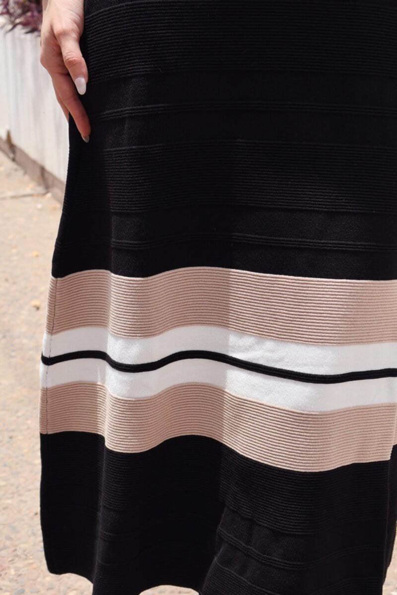 Vestido media pierna negro con detalles cafes - Image 3