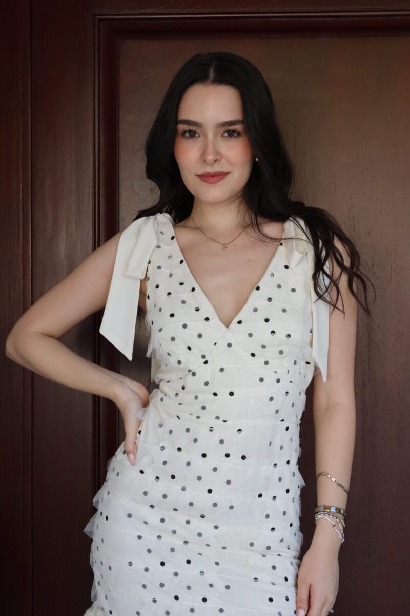 Vestido midi polka dots beige con negro - Image 4
