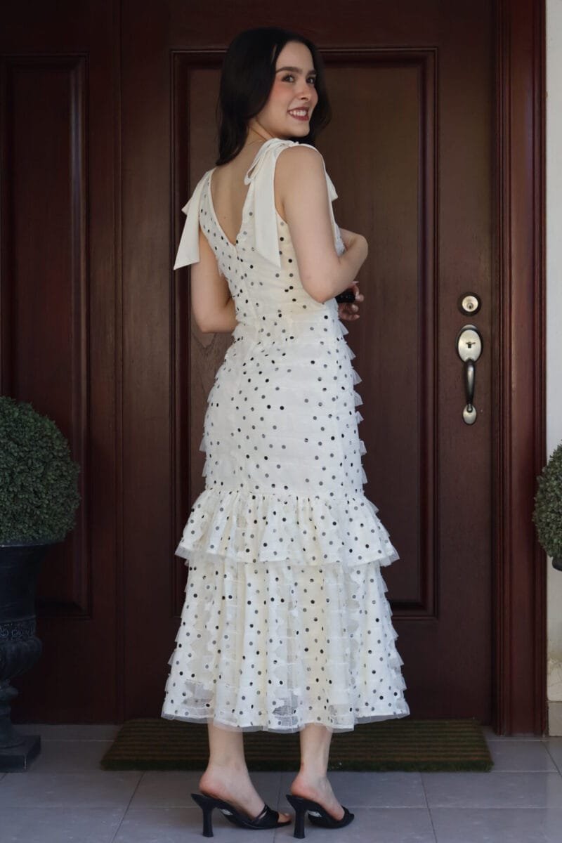 Vestido midi polka dots beige con negro - Image 6