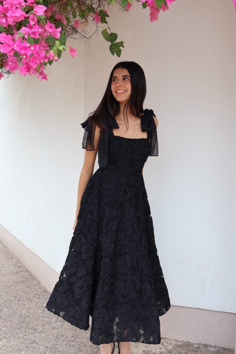 Vestido midi negro con flores - Image 4