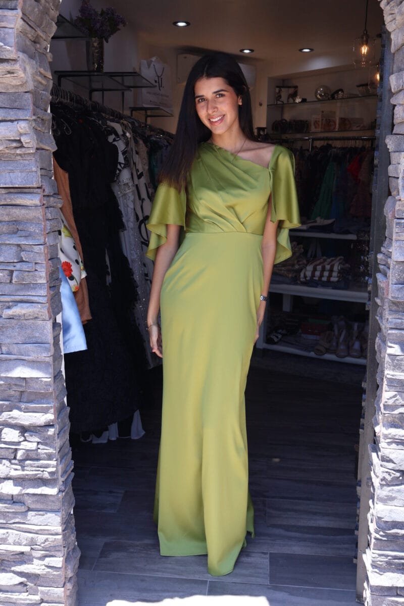 Vestido liso verde limón tipo satin