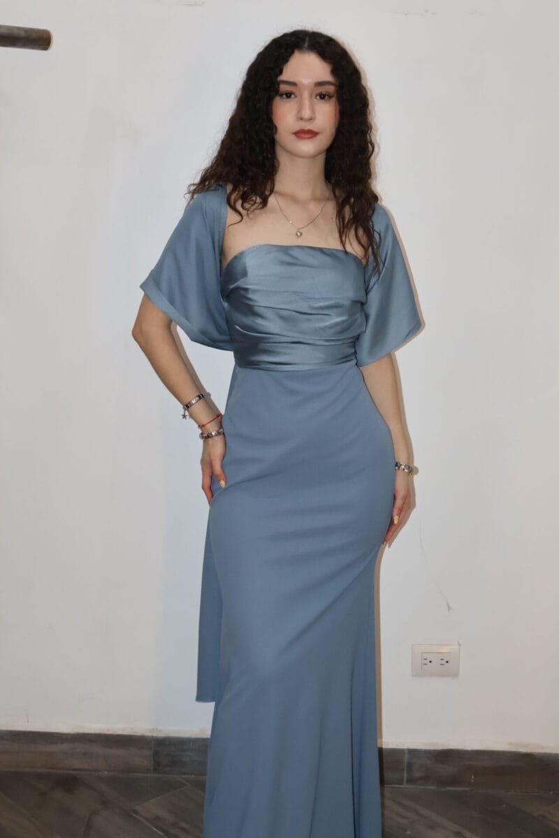 Vestido liso strapless azul - Image 3