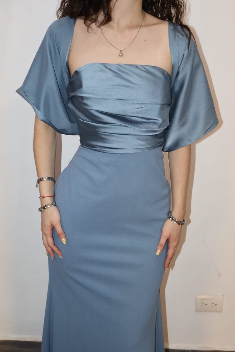 Vestido liso strapless azul - Image 4