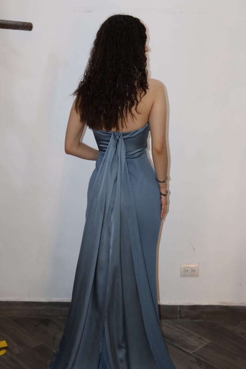 Vestido liso strapless azul - Image 5