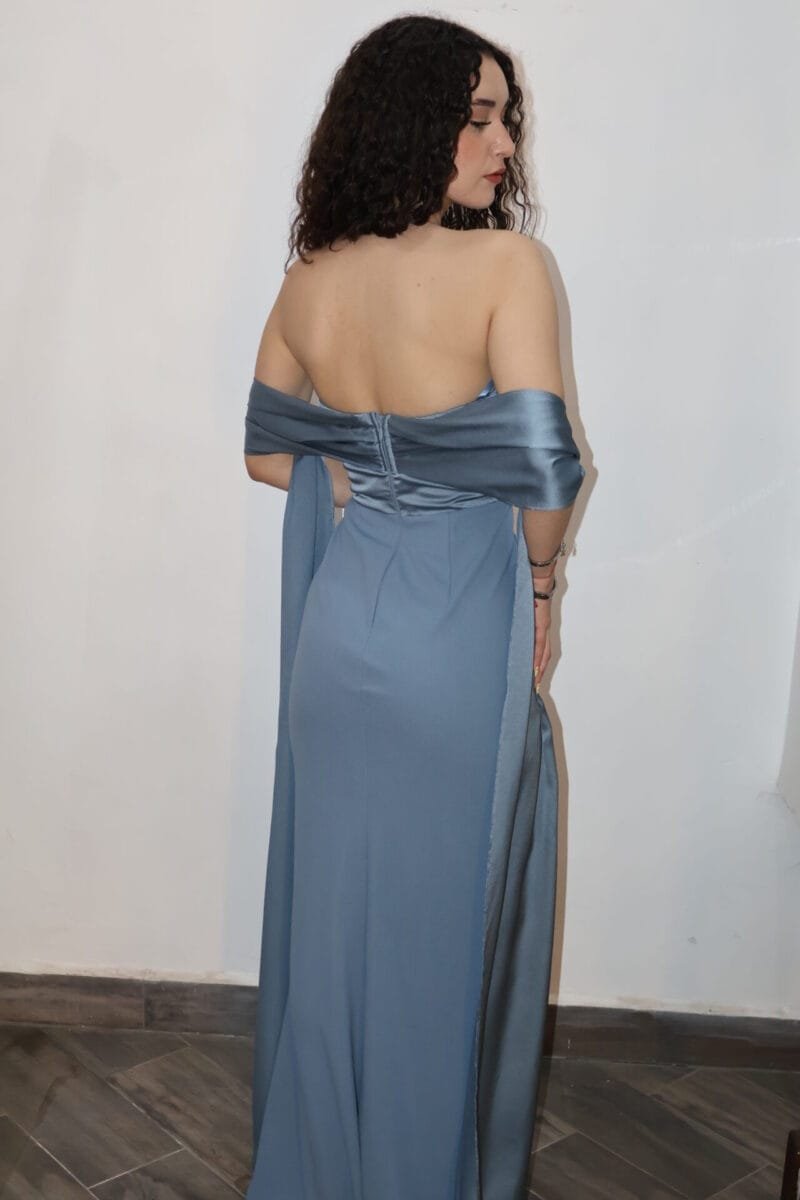 Vestido liso strapless azul - Image 6