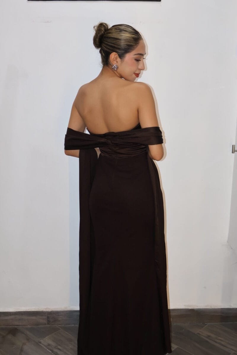 Vestido liso strapless cafe - Image 7