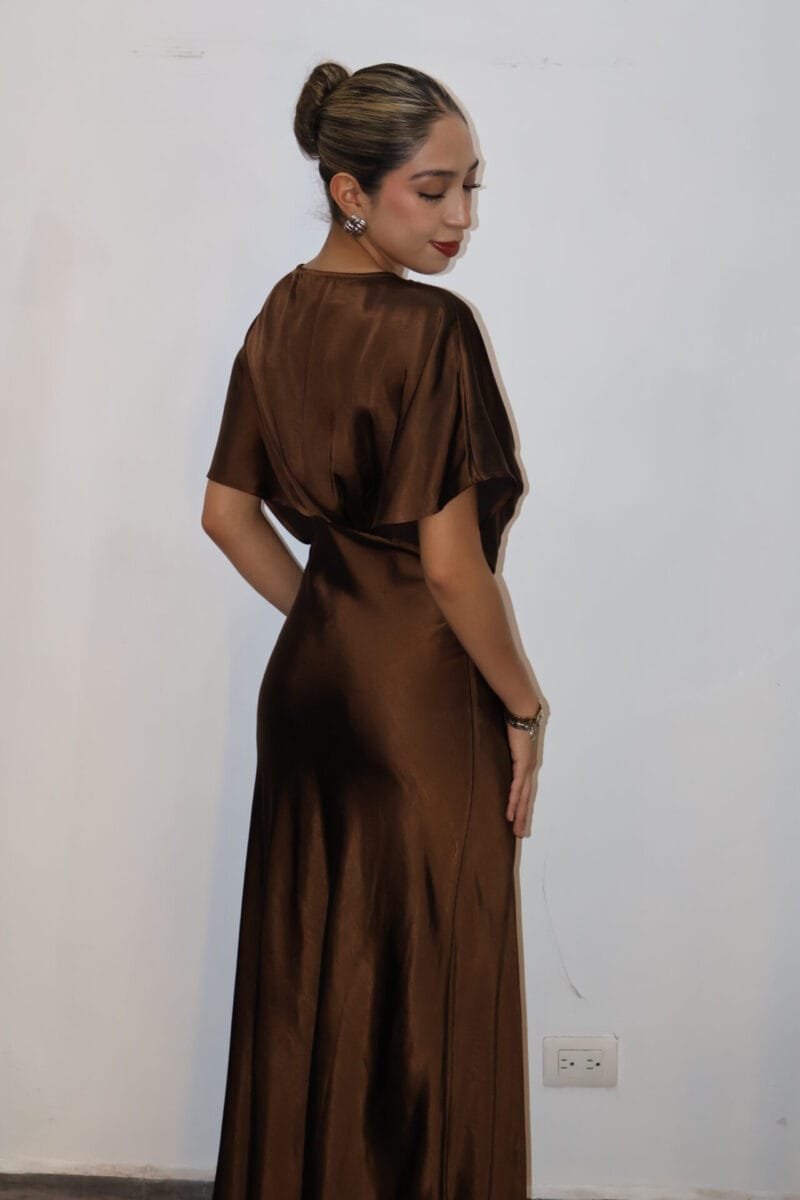 Vestido liso midi cafe - Image 2